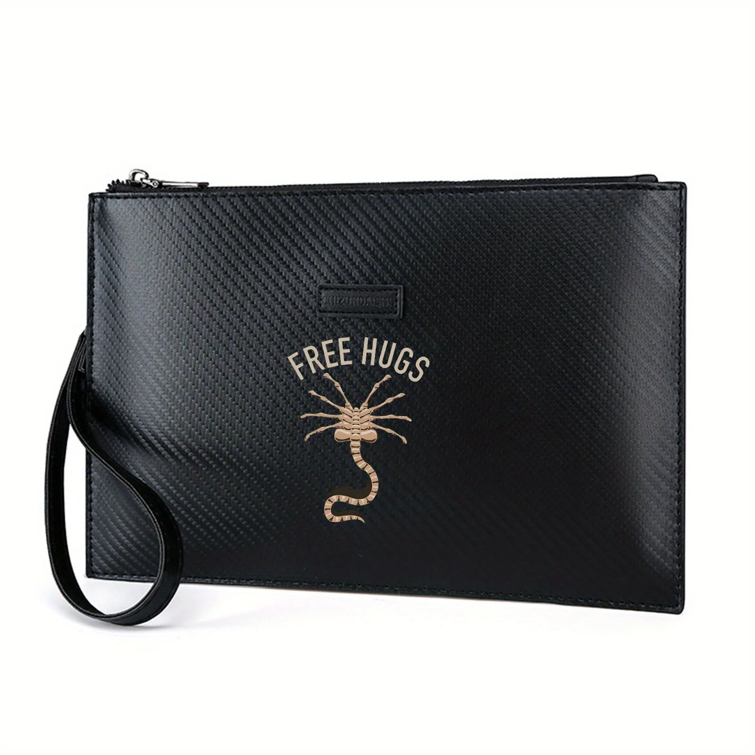 Free Hugs Facehugger Design elegante impresso PU bolsa masculina elegante e prática para transporte diário