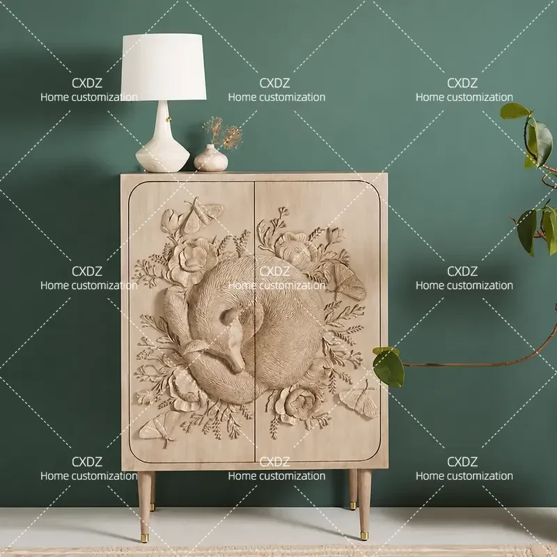 American Style Solid Wood Porch Shoe Cabinet with Integrated Light Luxury Design Custom Nordic Italian Living Room Door