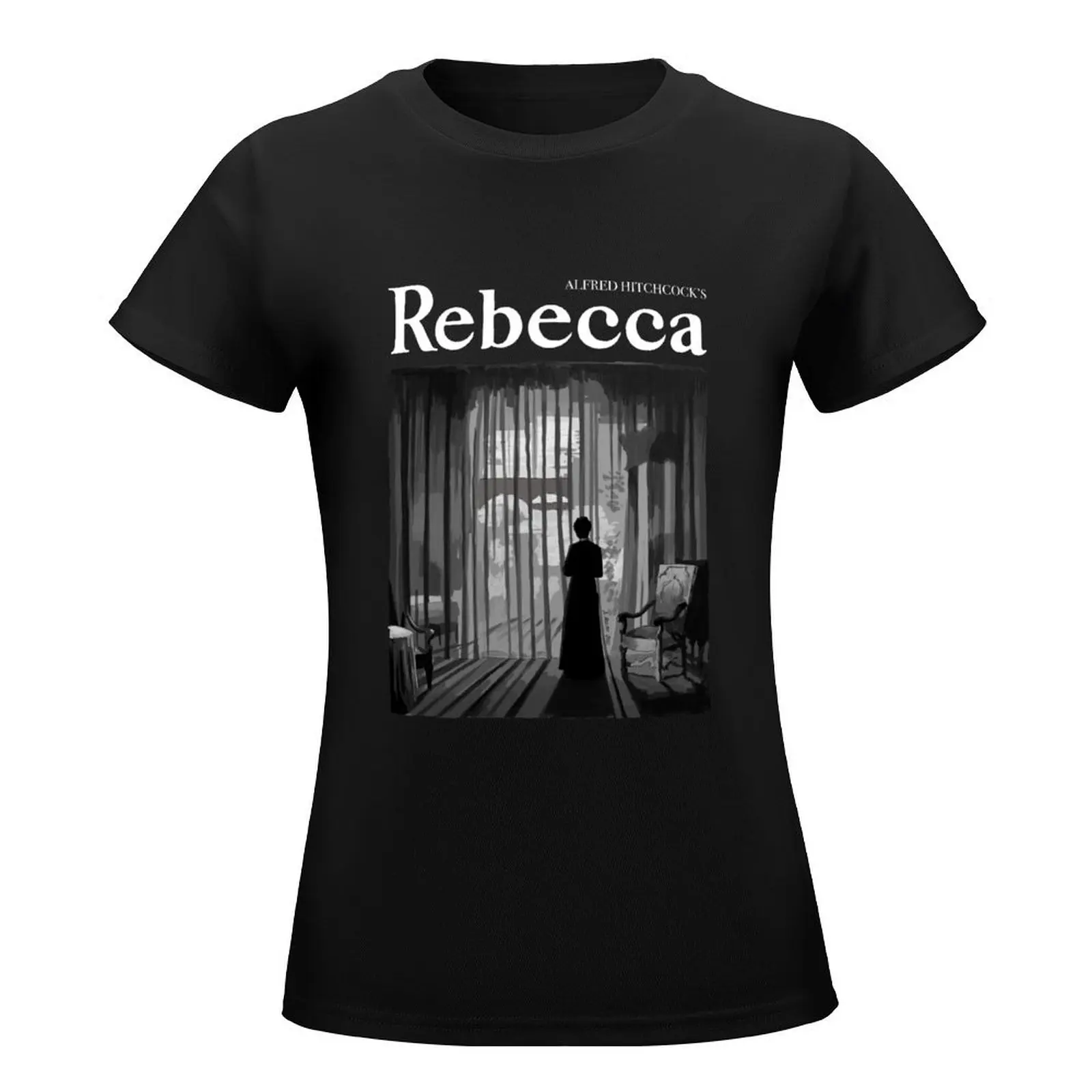 Alfred Hitchcock's Rebecca Illustration with Title T-Shirt summer top oversized summer clothes woman t shirt