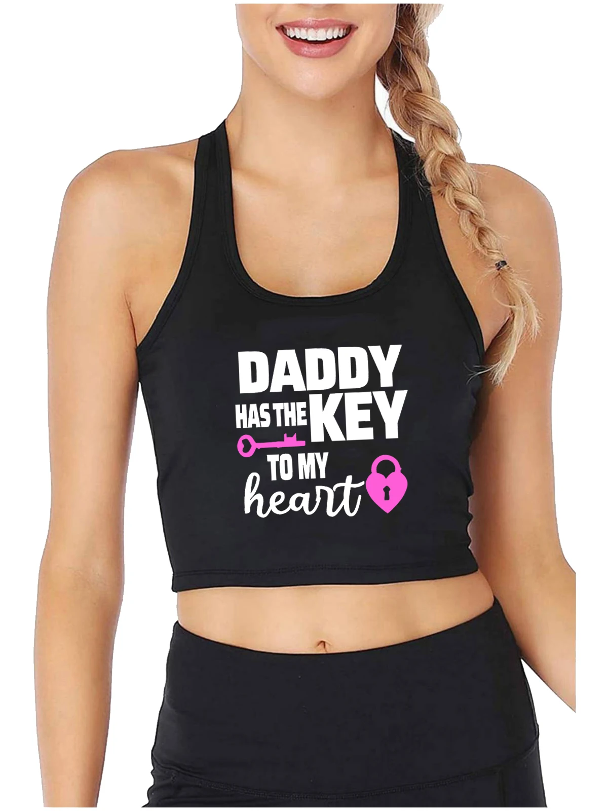 Daddy Has The Key To My Heart Design Sexy Crop Top Sugar Baby Funny Flirtatious Style Tank Tops Girl's Cotton Naughty Camisole