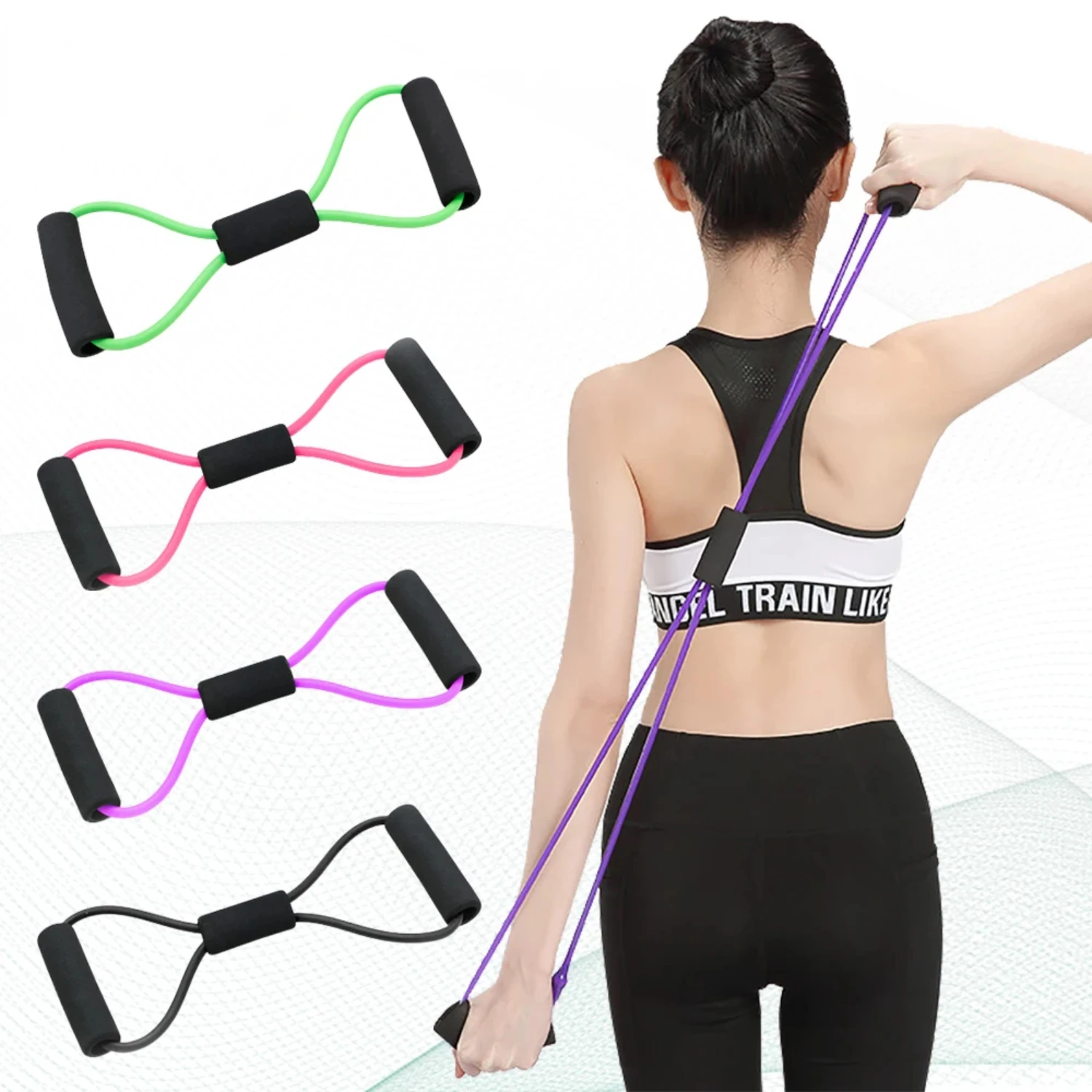 Resistance Bands Elastic Tube Rubber Belt Gym Yoga Gum Fitness Equipment Workout Muscle Pull Rope Exercise 8 Word Chest Expander