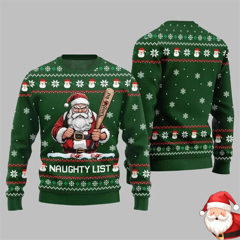 

Санта-Клаус Бейсбол Непослушный список Уродливый Рождественский свитшот для мужчин Бейсбол Спорт Повседневный пуловер Толстовки Рождественская уличная одежда