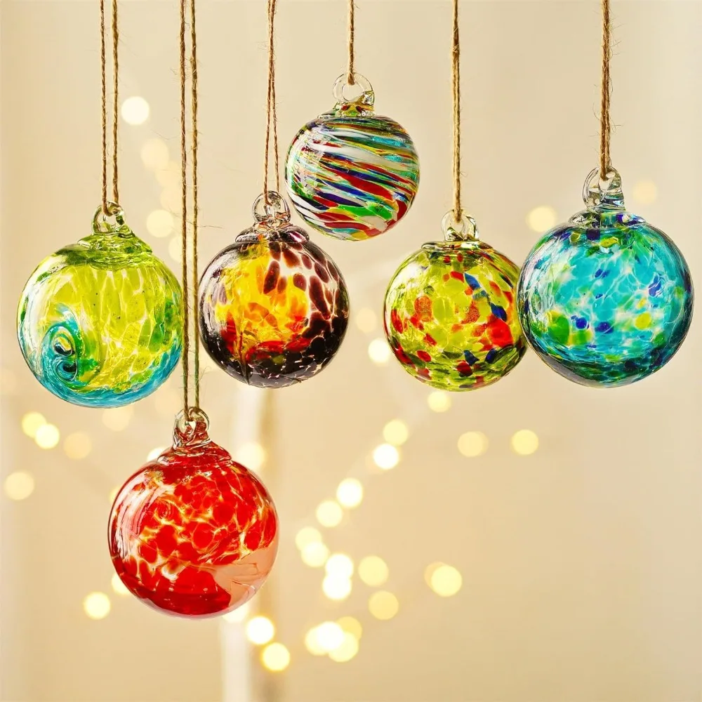 New Glass Christmas Ball Ornaments Hand Blown Tree Decoration Friendship Balls Hanging Colorful Gazing Balls for Home Indoor