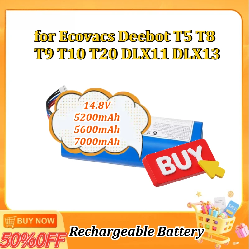 

Литий-ионный аккумулятор 14.8V 5.2/5.6/7Ah для роботов-пылесосов Ecovacs Deebot DLX11 DLX13 DLN12 T5 T8 T9 T10 T20 X1 X1omni X1turbo