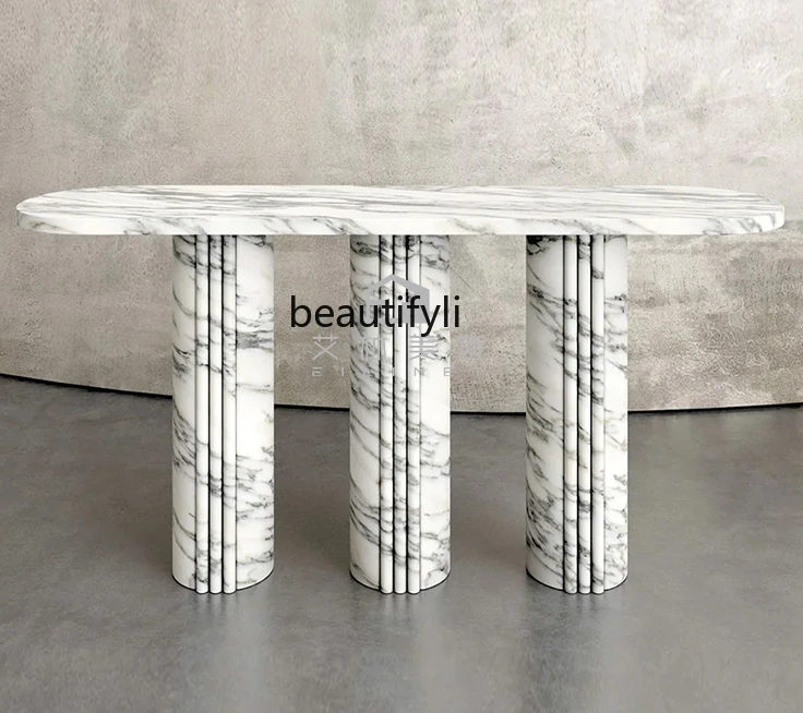 Italy MarblePorch Table Light Luxury Minimalist Console Tables Wall-Mounted Living Room Side View High-Grade a Long Narrow Table