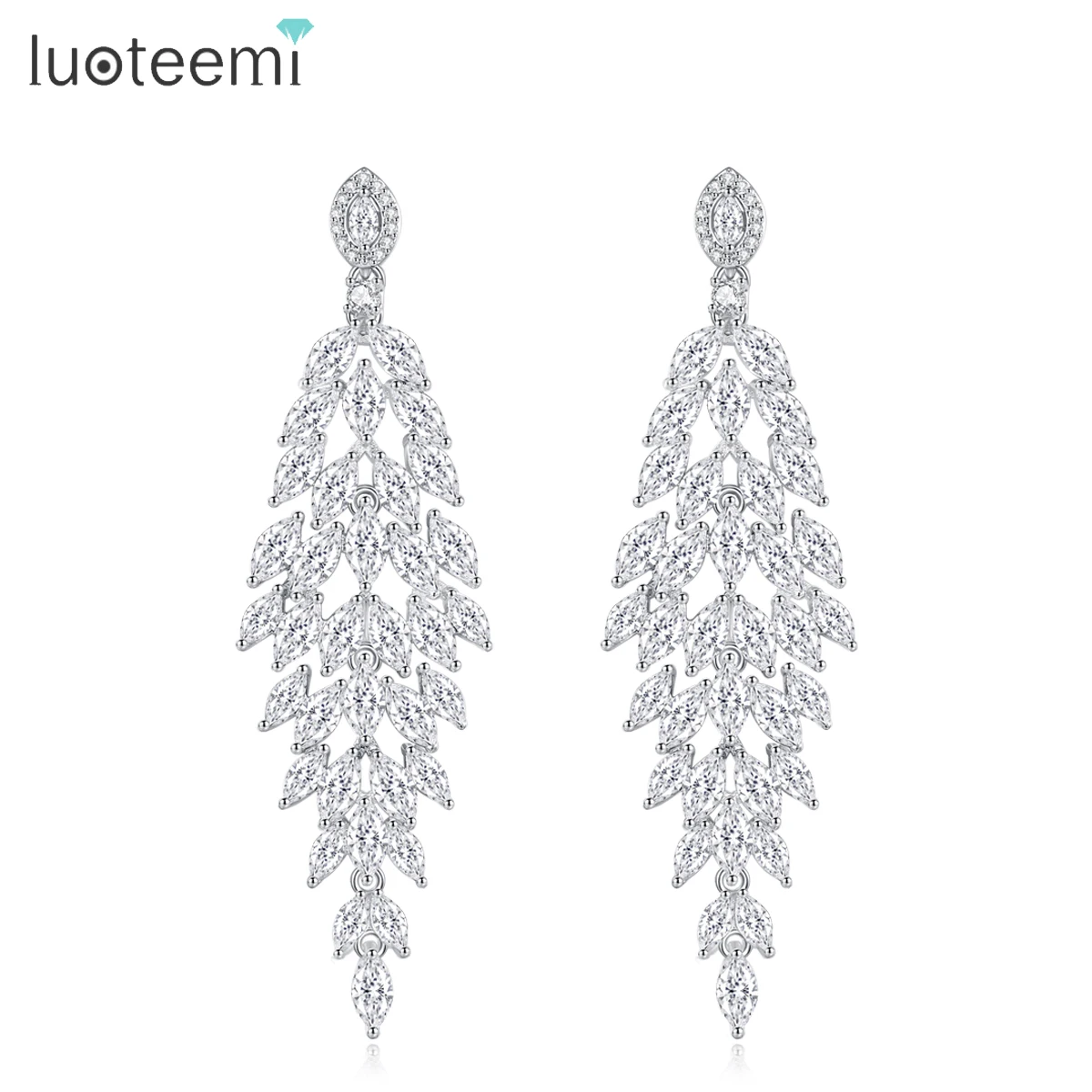LUOTEEMI Luxury Antique Women Cubic Zirconia Earrings Starry Brilliant Custom Long Drop Tassel Jewelry for Wedding Party Gifts