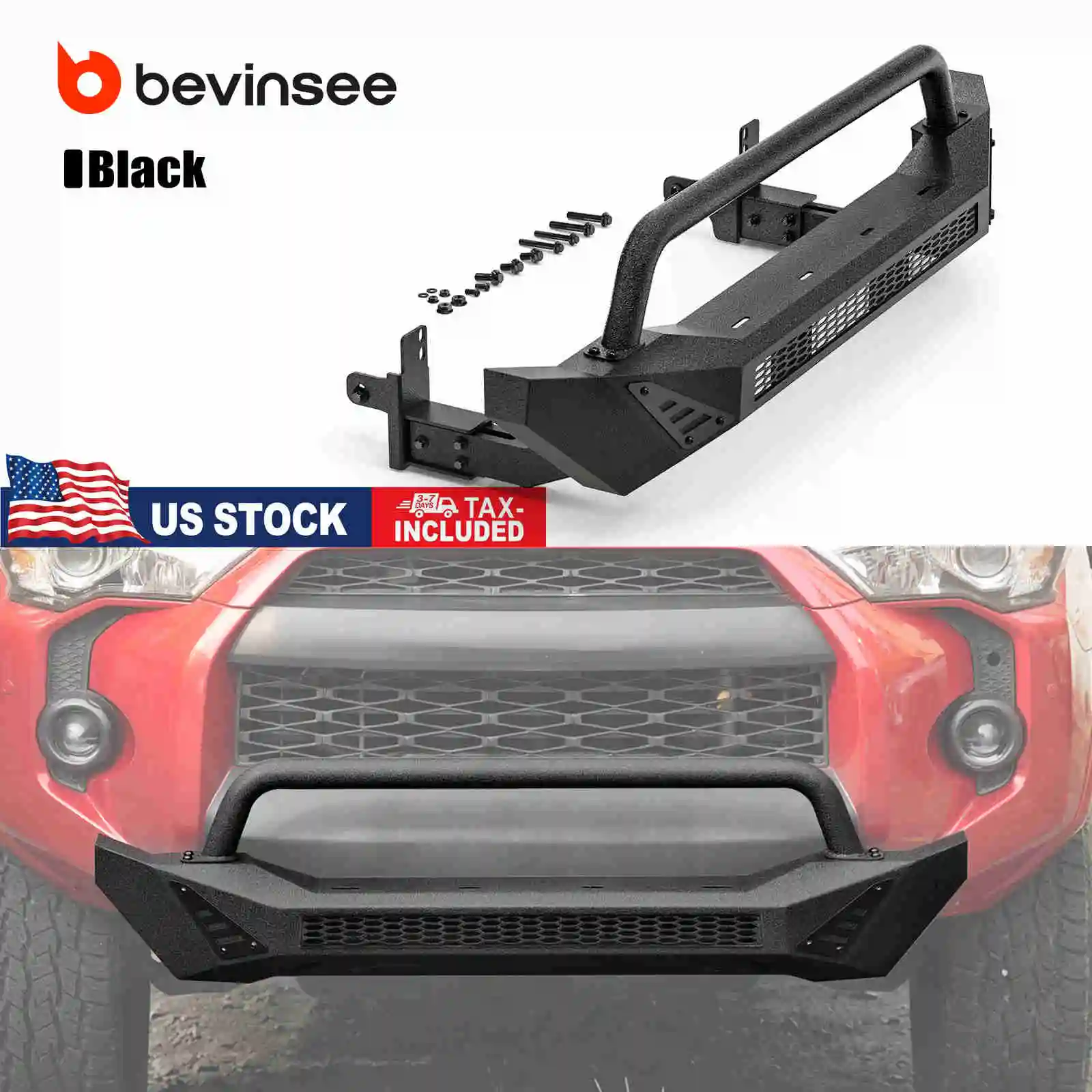 (US Stock) BEVINSEE Steel Front Bumper Cover Shell For Toyota 4runner 2014-2024