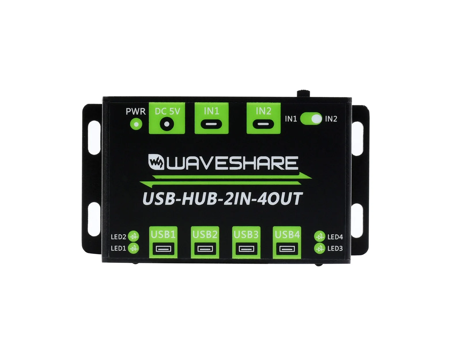 Waveshare Industrial Grade USB HUB, Extending 4x USB 2.0 Ports, Switchable Dual Hosts, Board NOT Included