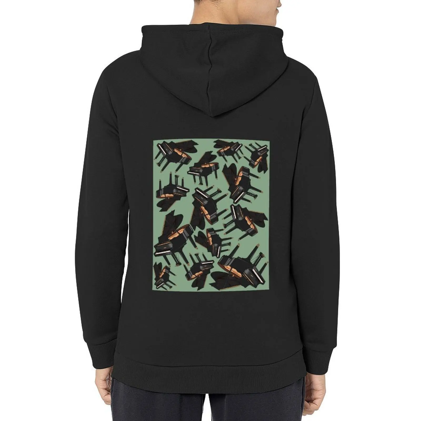 

Piano Musical Instrument Pattern Green Hoodie aesthetic clothing anime clothing men clothing japanese style hoodie graphic