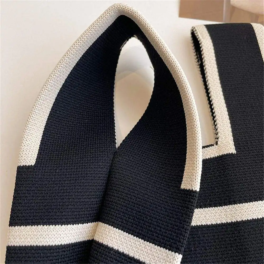 1pcs Reusable Casual Shopping Stripe Knit Tote Bag