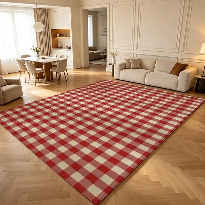 1 Piece Red And White Gingham Checkered Carpet, Soft Comfortable, All Season, Easy To Maintain, Home Decor, Living Room, Dining Area, Bedroom, Entryway, Winter, Autumn, Room Decor