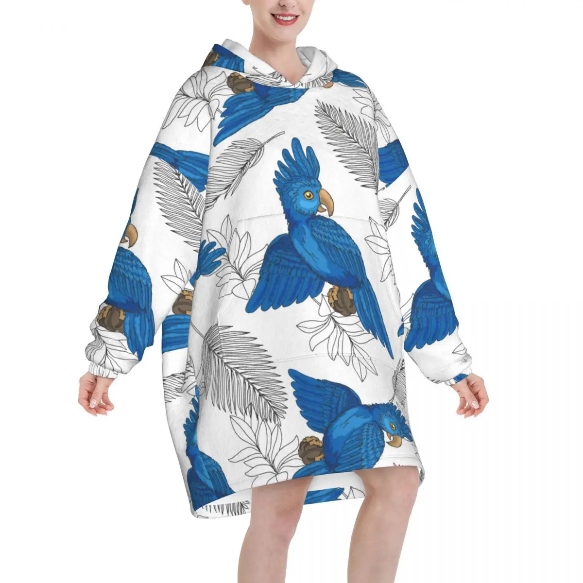 Wearable Blanket Hoodie Parrots Tropic Forest Oversized Sweatshirts Blanket Warm Cozy Flannel Fleece Sherpa Blanket with Pockets