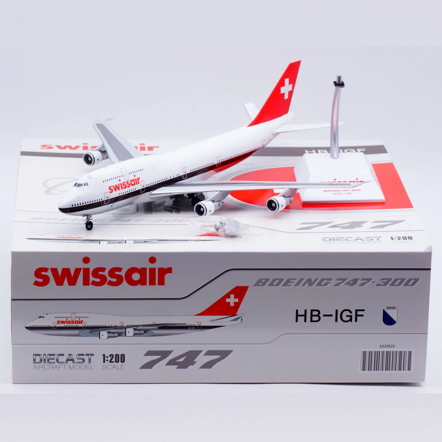 

XX20525 Alloy Collectible Plane Gift JC Wings 1:200 Swissair [Polished] Boeing B747-300 Diecast Aircraft Jet Model HB-IGF