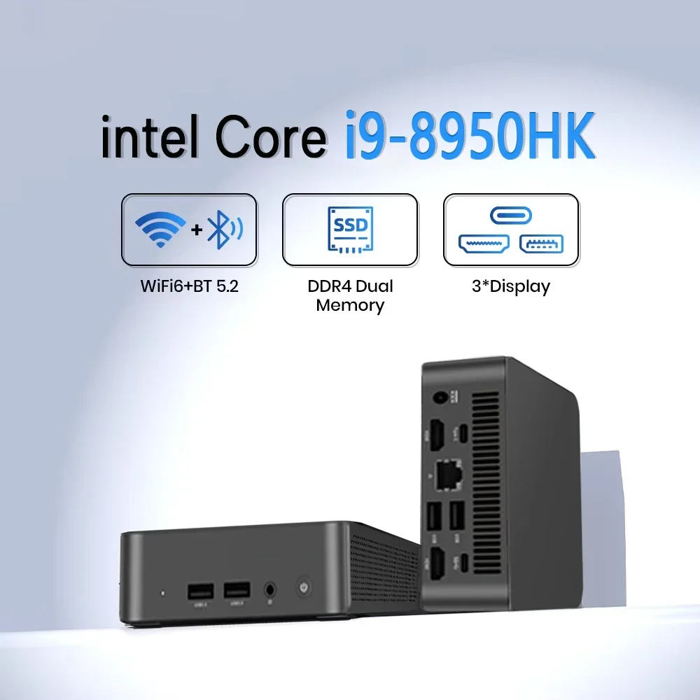 Mini PC Intel Core i9-8950HK, 16 Go DDR4, SSD 1/2 To, Windows 11 Pro, PC de jeu 4K HD, WiFi 6+ 1000 Mbps, BT5.2