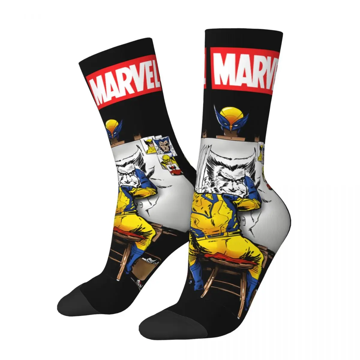 Snikt Portrait Men's Socks Retro Harajuku Marvel X-man Deadpool & Wolverine Hip Hop Novelty Seamless Crew Crazy Sock