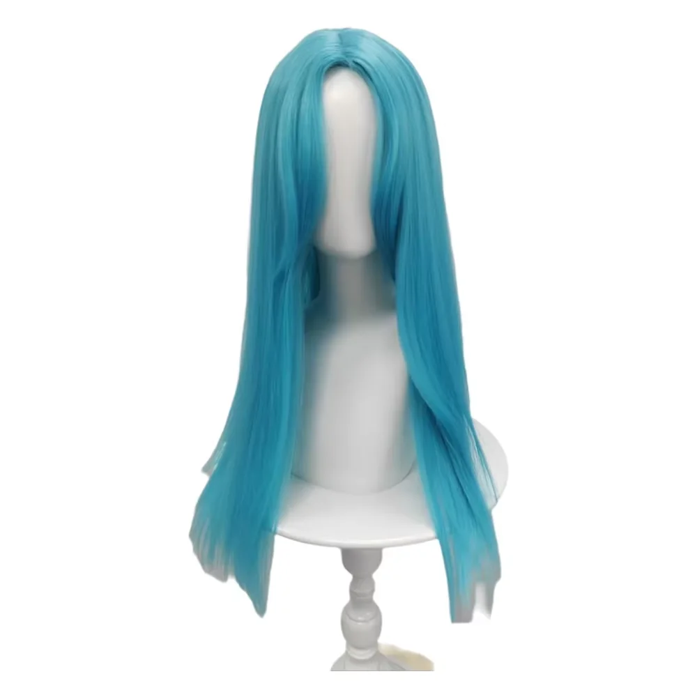 Women's Blue Long Straight Synthetic Wig with Bangs