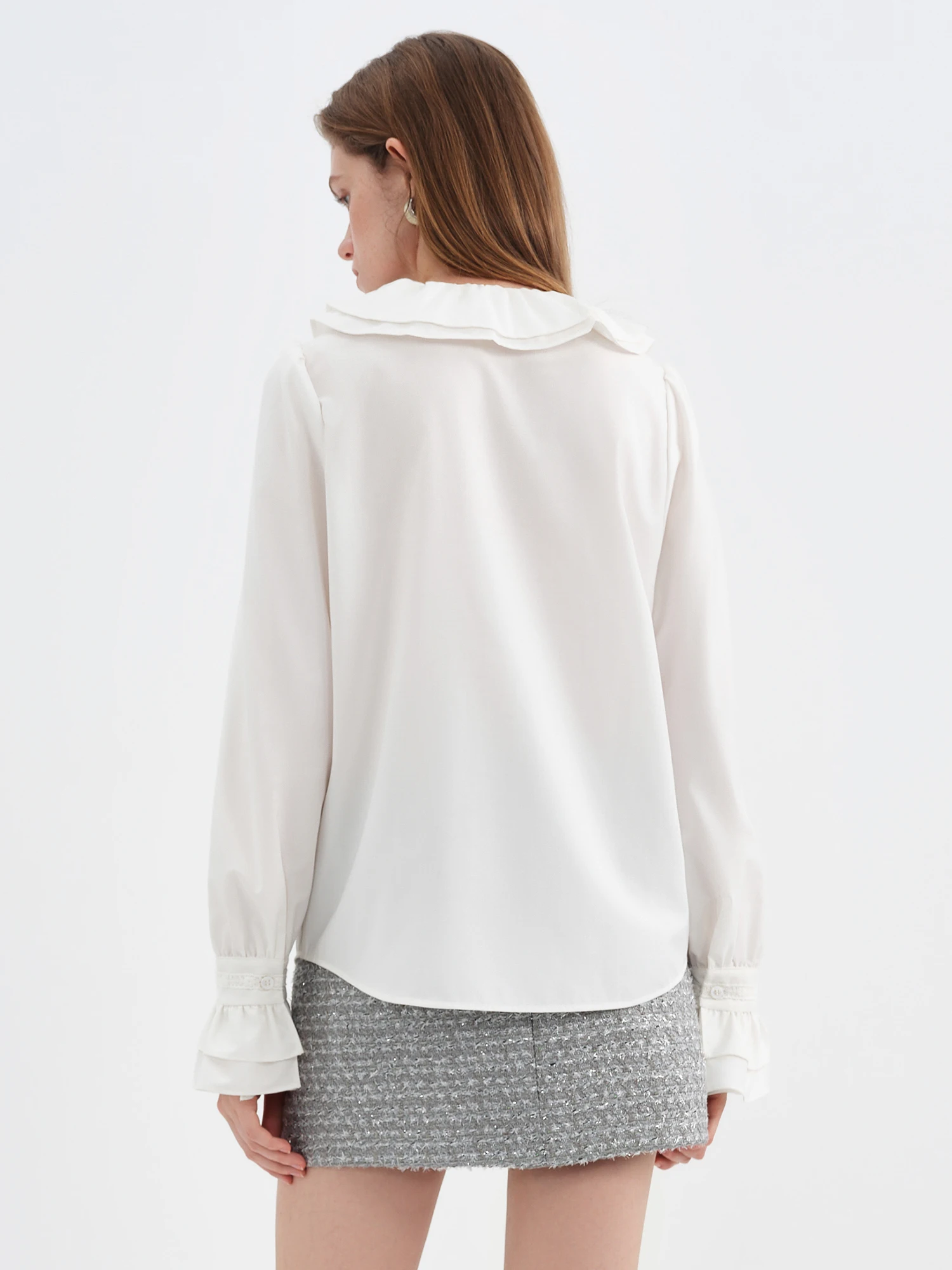 FSLE 2025新作 レディース ダブルレイヤー ピーターパンカラー 刺繍ブラウス スイート ヴィンテージ シャツ エレガント レイヤリングトップ シャツ