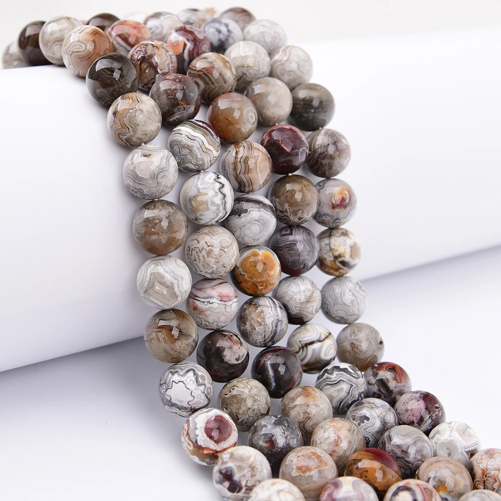 APDGG 16mm Natural Mix Vein Mexican Lace Agate Stone Smooth Round Loose Beads 15.5'' Strand Jewelry Making DIY