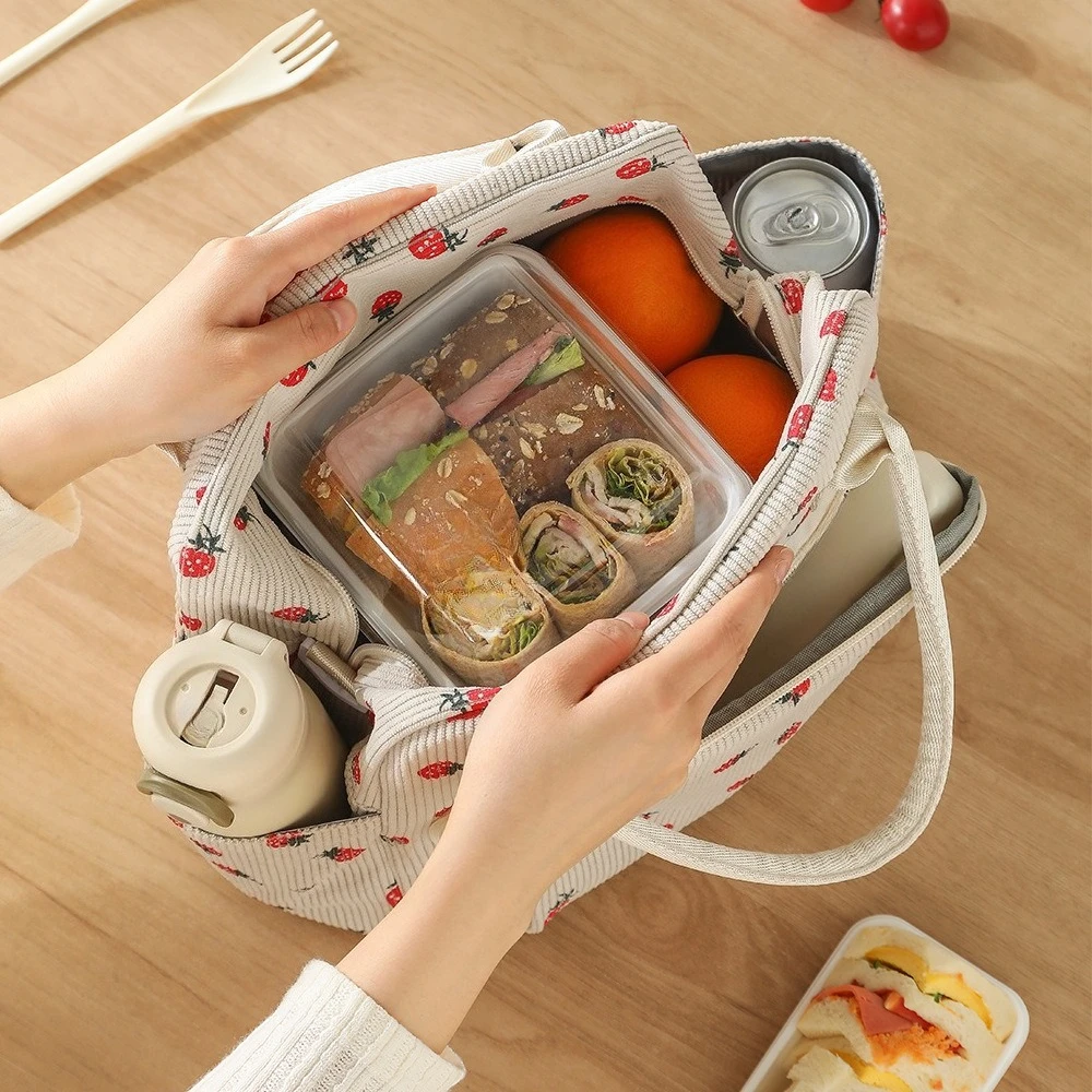 Large Capacity Lunch Bag for Women Corduroy Reusable Lunch Box  Portable Cooler Tote Bags for  Work Travel