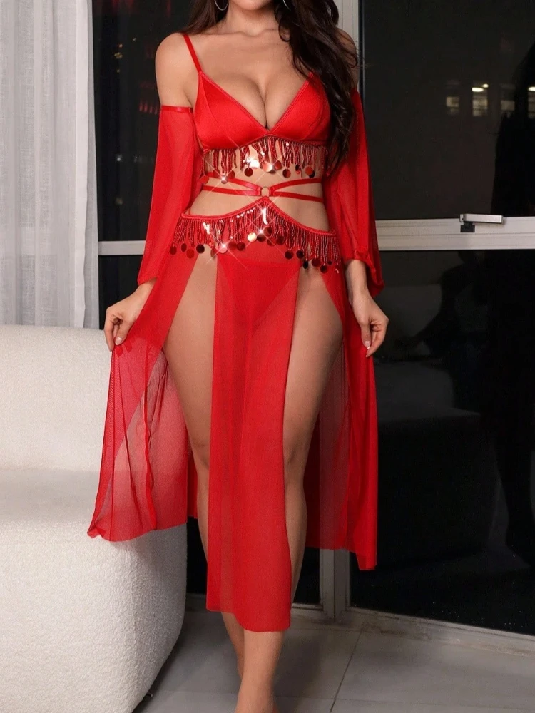 SsTss مثير مجموعة الملابس الداخلية للنساء الأحمر الملابس الداخلية الغريبة الترتر سباركلي شرابات البرازيلي و اللباس الداخلي مجموعات جذابة موحدة تأثيري حلي