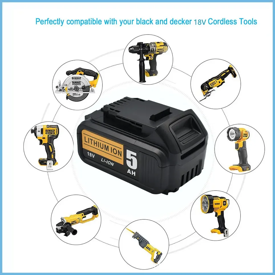 For dewalt 18V 5.0Ah battery compatible dewalt Cordless screwdriver drill Screw gun wrench impact batteries DCB203 DCB181 DCD790