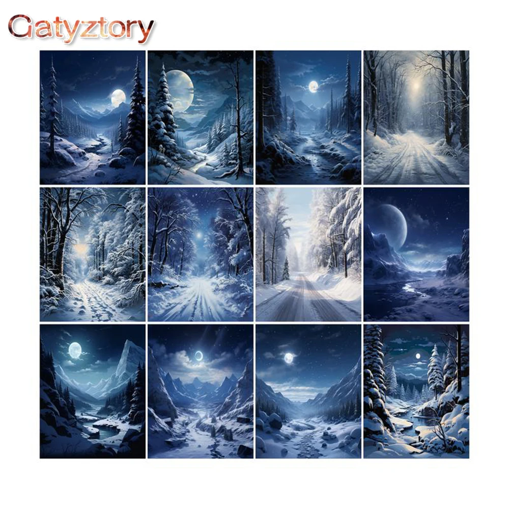 

GATYZTORY Painting By Number Kit Winter Night Scene Oil Pictures By Number Coloring Drawing Canvas Handpainted DIY Gift Home Dec