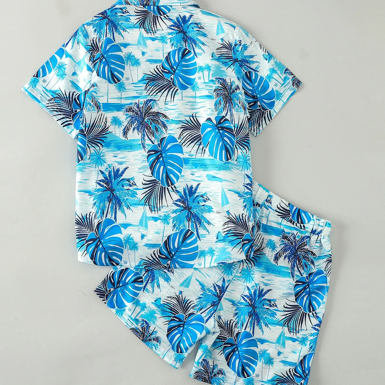 Boy's short-sleeved carfront suit, casual, printed palm le, beach vtion, gentleman style, square collar, summer