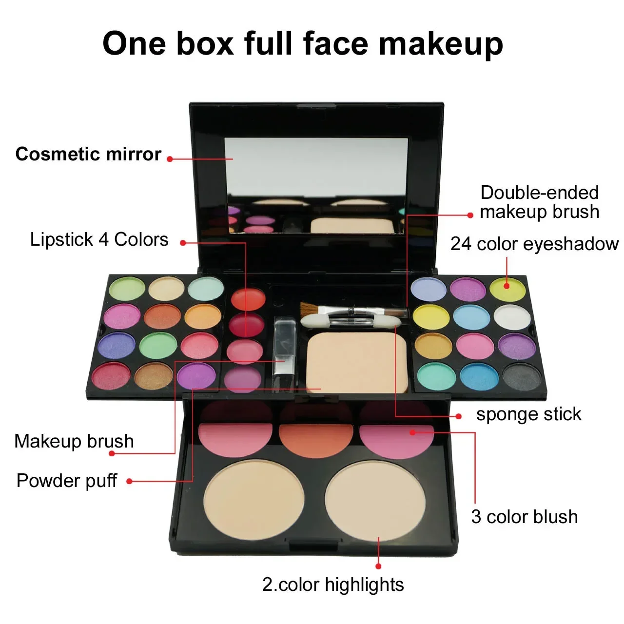 Neues Make-up-Geschenkset für Frauen, komplettes Kit, All-in-One-Box, Gesichtspuder, Lidschatten-Palette, Lippenstift, Make-up-Pinsel, Textmarker, Bronzer