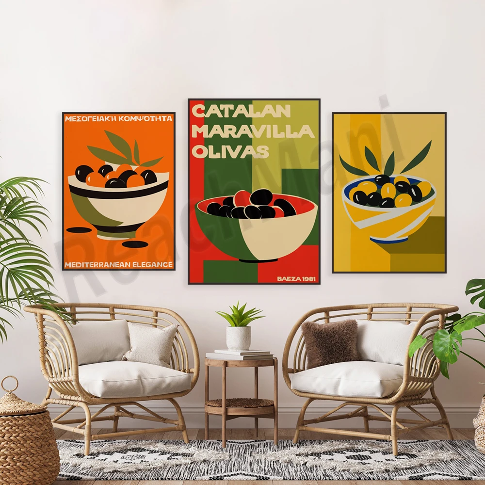Greece, Spanish olive poster, Catalonia Maravilla Oliva, medieval kitchen decoration, botanical print, olive illustration