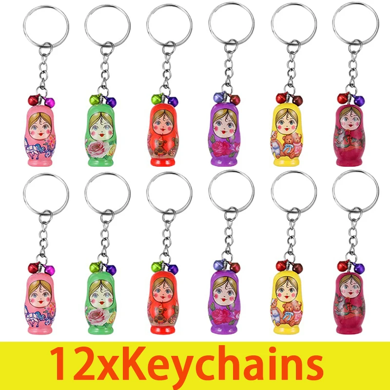 

12Pcs Nesting Dolls Keychains Nesting Doll Key Chains Wood Russian Dolls Key Rings with Bell Wood Russian Dolls Matryoshka Dolls