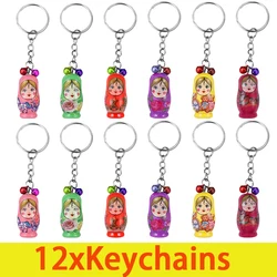 12Pcs Nesting Dolls Keychains Nesting Doll Key Chains Wood Russian Dolls Key Rings with Bell Wood Russian Dolls Matryoshka Dolls