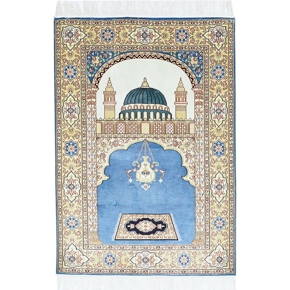 

85x122cm 100% Silk Prayer Rugs High Density Hand Knotted Carpet Muslim Praying Rug Traditional Oriental Persian Prayer Mats Soft