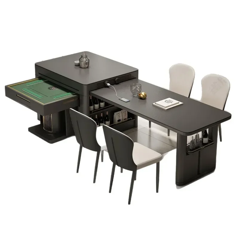 Solid Wood Mahjong Table Dining Table Dual Purpose Automatic Mahjong Machine Retractable Rock Slab Island Table for Home Use