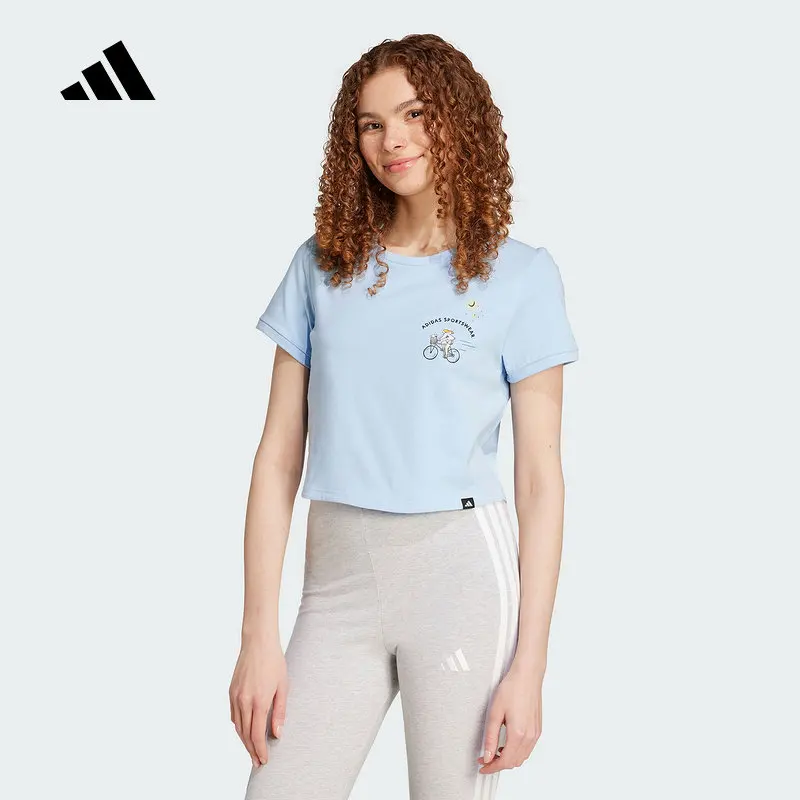 

Adidas Summer Women's Short Sports and Leisure Short-sleeved T-shirt with Hand-painted Style Print JX5326