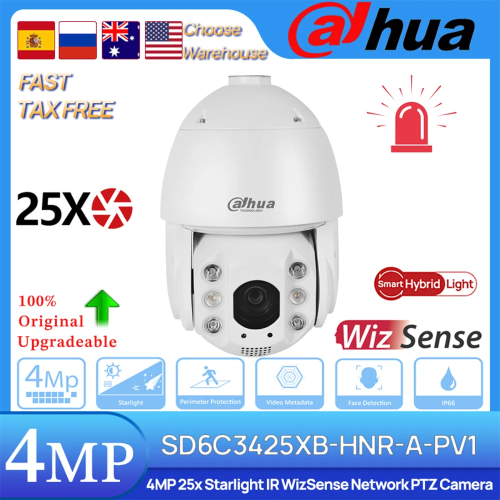 

Dahua Original SD6C3425XB-HNR-A-PV1 4MP 25x Starlight IR WizSense POE Network PTZ Camera Active Deterrence Auto-Tracking SMD4.0