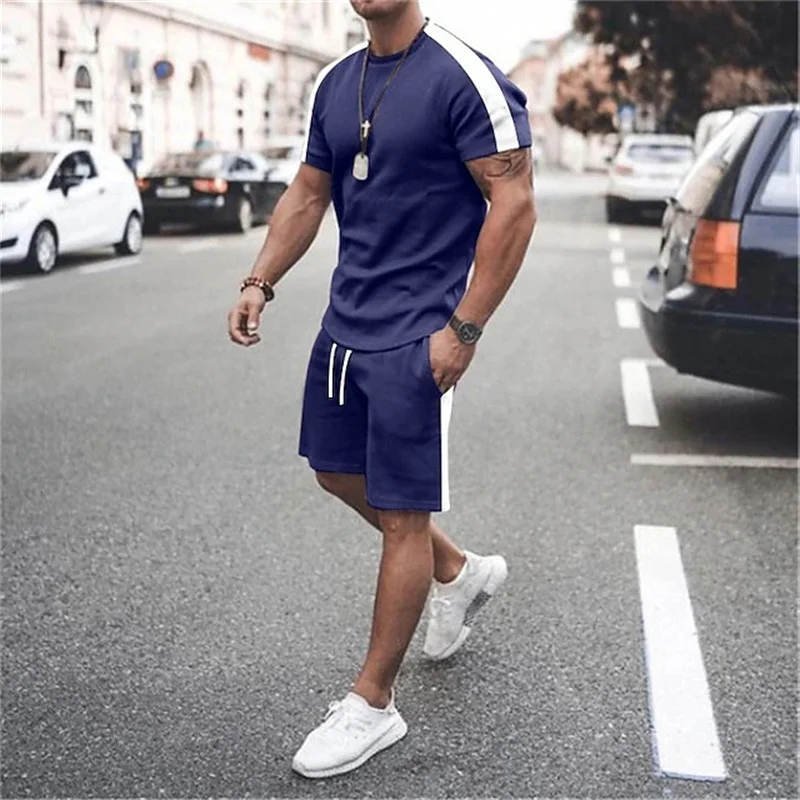 Summer Retro Men's Sportswear Large Two-Piece Casual Street Suit 3D Simple Printed Beach Suit Men's T-Shirt Shorts Sportswear