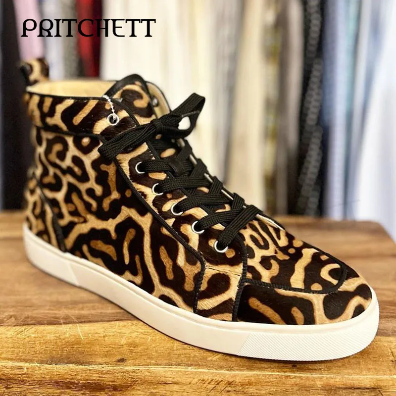 Fashion Leopard Print Sneakers Round Toe Slip-On Ankle Casual Shoes Personality Large Size Trendy Comfortable Men's Shoes