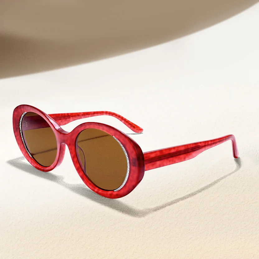 

2025 New Crystal Decorated Acetate Sunglasses Oversized Frame Polarized Lenses Trendy