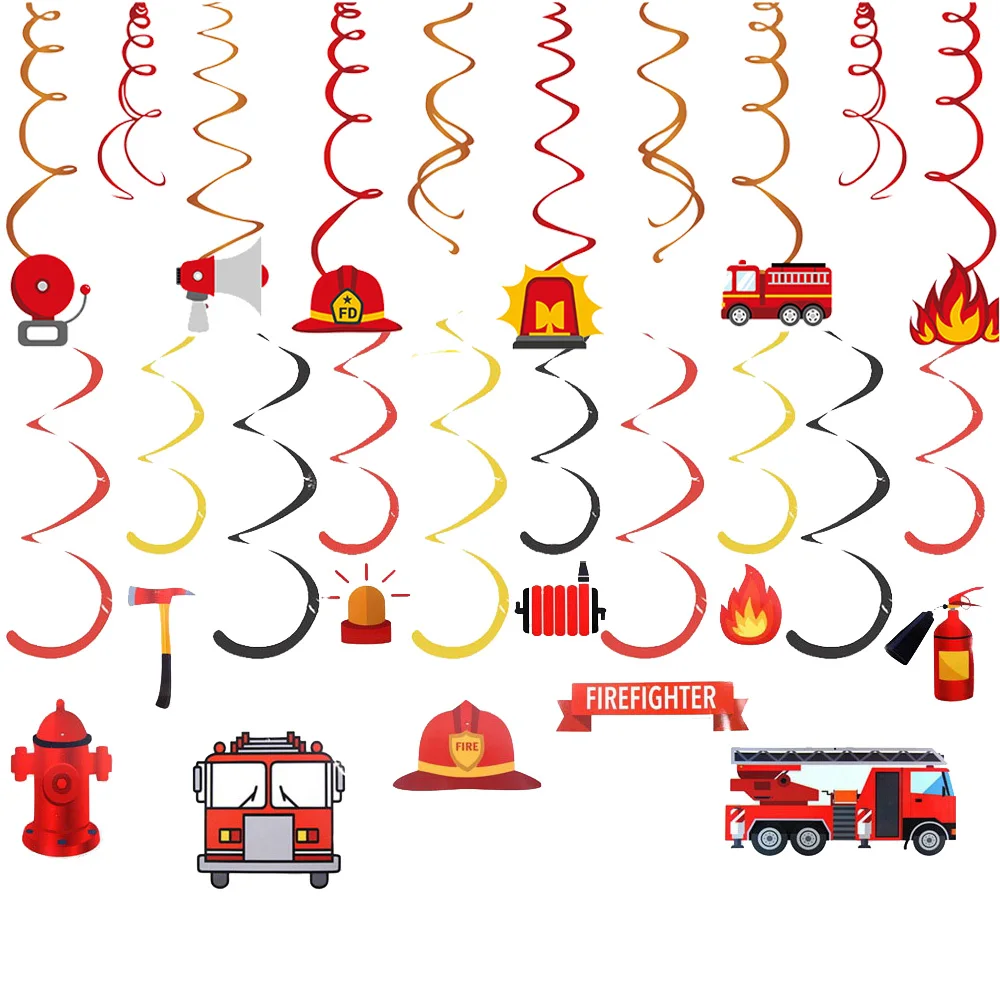 Fire Truck Theme Birthday Party Decorations Fire Truck Hanging Swirl Happy Birthday Banner Kids Boys Firefighter Party Supplies