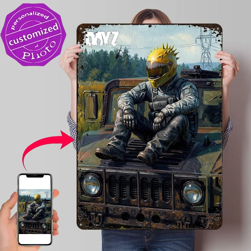 DayZ Survivor on Humvee 3D Texture Metal Poster Customized Wall Art Tin Sign Gift for Mancave Vintage Retro Decoration Gaming