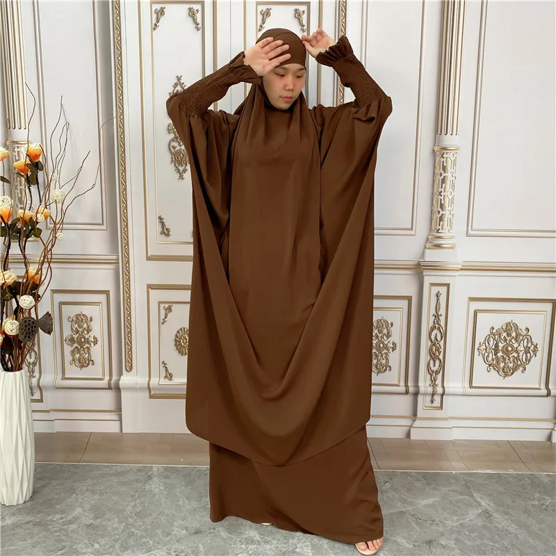 

Ramadan Eid Jilbab 2 Piece Set Muslim Abaya Prayer Dress Long Khimar Hijab Robe Abayas for Women Dubai Arab Islam Clothing Niqab