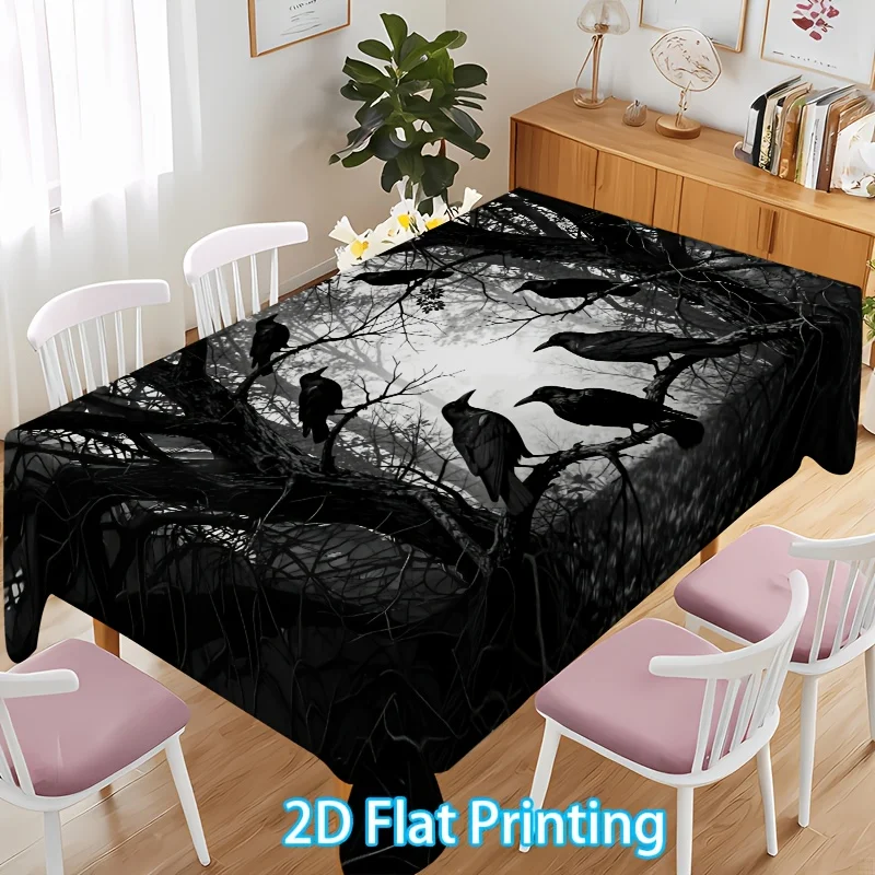 One 2D flat-printed black crow tree branch pattern tablecloth, Gothic dark decorative tableclothzyc