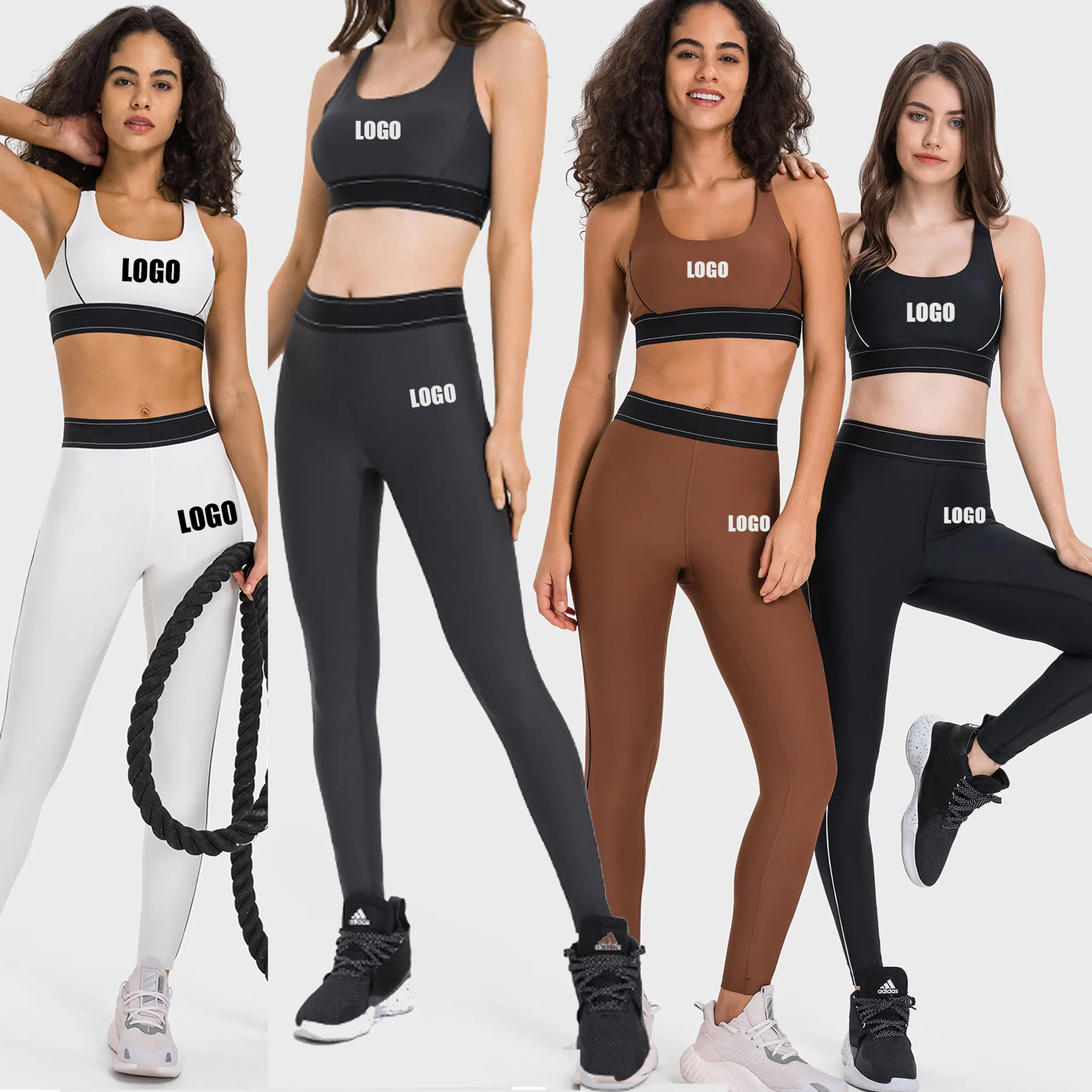Custom LOGO Women's New High Waist Hip Lift Yoga Pants Adjustable Shoulder Strap Shockproof Gathering Sports Vest Two-piece Set