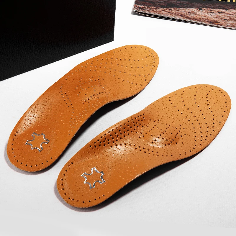 1 pair of leather orthopedic insoles, arch support insoles, high-quality leather deodorizing soles