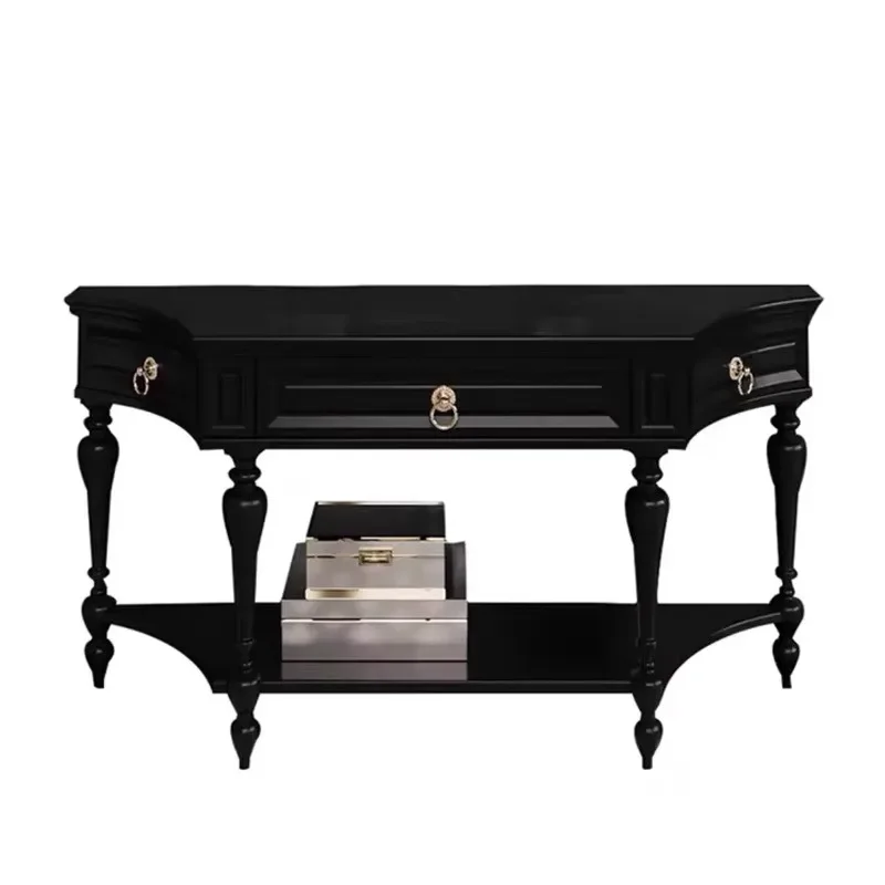 

French retro solid wood curved entrance table American medieval decorative cabinet sofa back few
