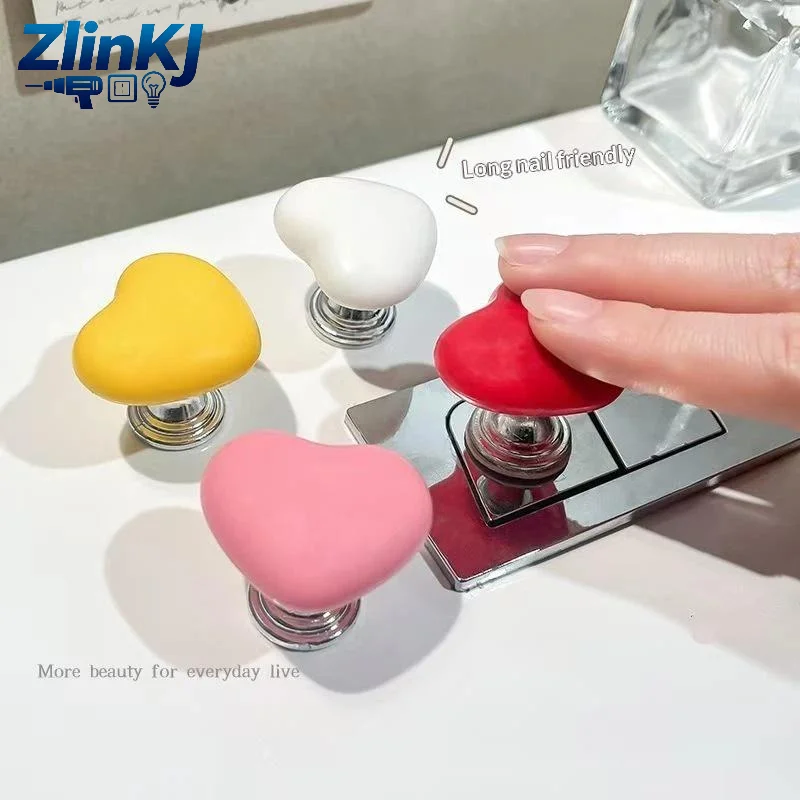Cute Heart Toilet Flush Button 1Pc Universal Fit Toilet Presser for Home Bathroom Housewarming Gift Decoration