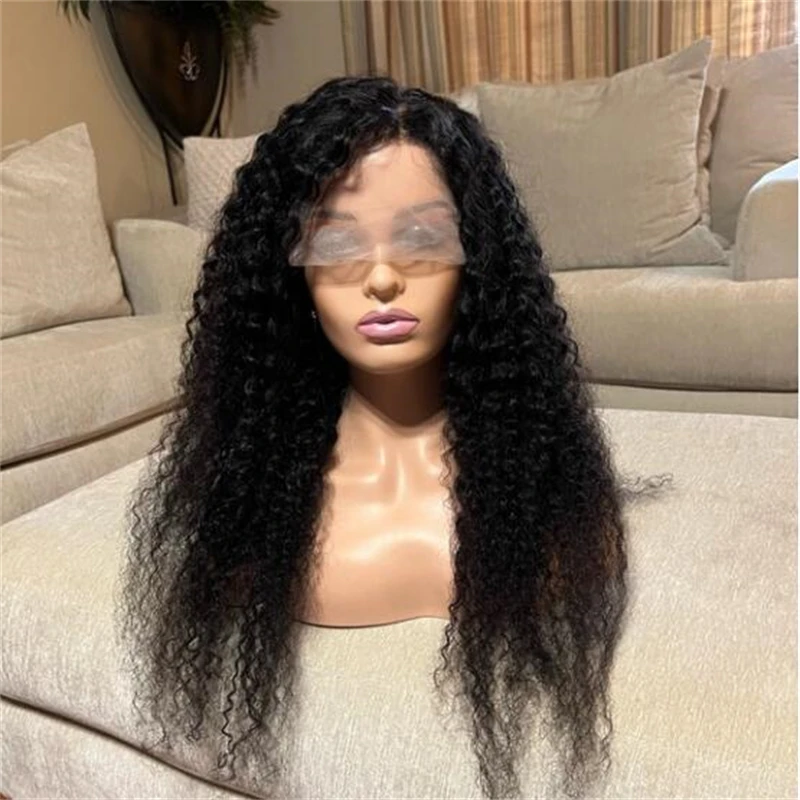 

26“Long 180Density Soft Natural Black Glueless Kinky Curly Lace Front Wig For Women With BabyHair Preplucked Daily Cosplay