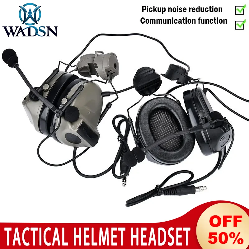 

WADSN Tactical Comtact II Helmet Headset Pickup Noise Reduce Headphone With Helmets Bracket CSS Game Shooting Earphone U94 PTT