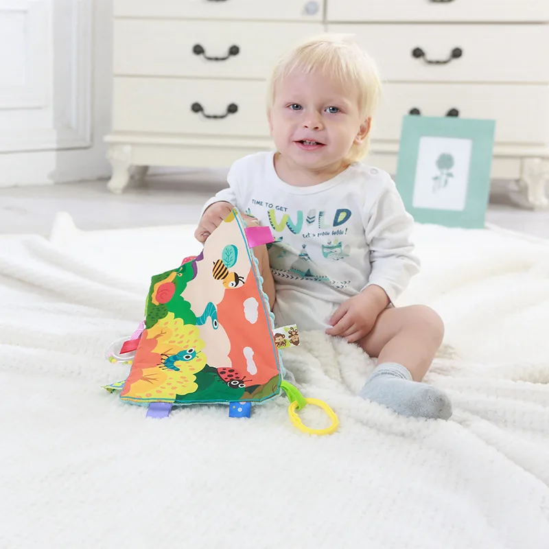 Baby Toys Colorful Multi Purpose Soothing Towel with Sound Paper Ring Toothpaste Baby Cognitive Cloth Book Soothing Supplies Toy