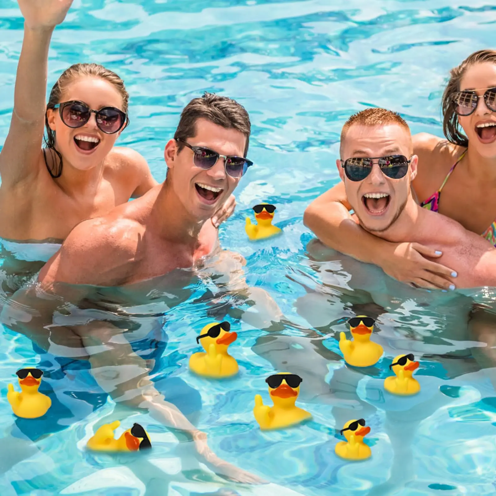 Canard en caoutchouc au doigt du milieu avec lunettes de soleil, canard en caoutchouc unique, jouet de bain, voiture, décoration de tableau Prada, cadeau d'ornement de maison, Jeep, 3 pièces